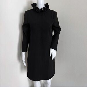 Tuckernuck Daphne Dress Size S Black Ruffle Neck Long Sleeve Bow Swing Mini